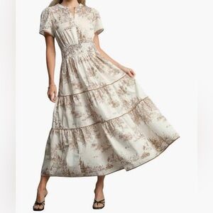Eliza Classic Toile Midi Dress, Size Medium